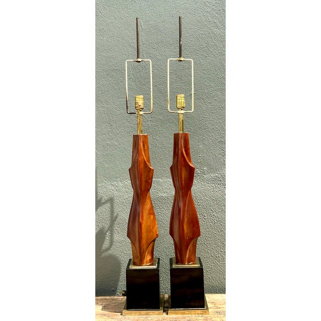 Vintage Original Laurel Lamp Company Wood Sculptural Lamps - A Pair For Sale - Image 11 of 12