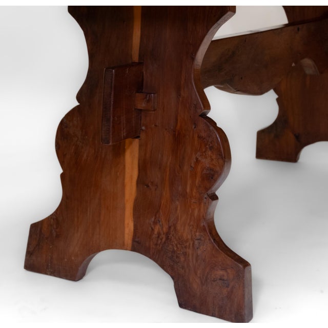 Vintage English Yew Wood Trestle Dining Table, 1960s For Sale - Image 10 of 15