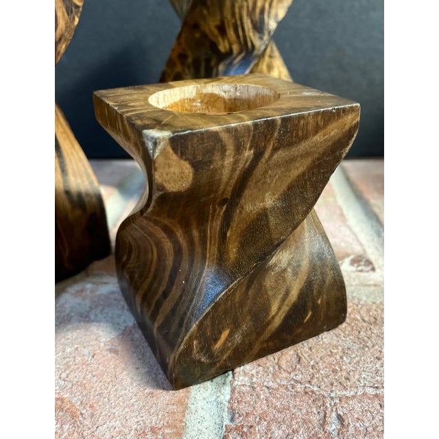 Twisted Faux Tortoise Painted Wood Candle Holders - Set of 3 For Sale - Image 10 of 13