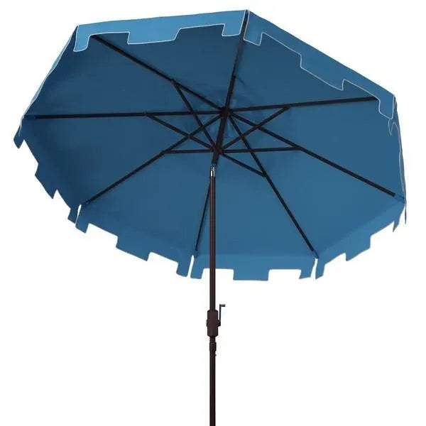 Contemporary Outdoor UV Resistant Zimmerman 9 ft Crank Market Push Button Tilt Umbrella With Flap - Pacific Blue For Sale - Image 3 of 5