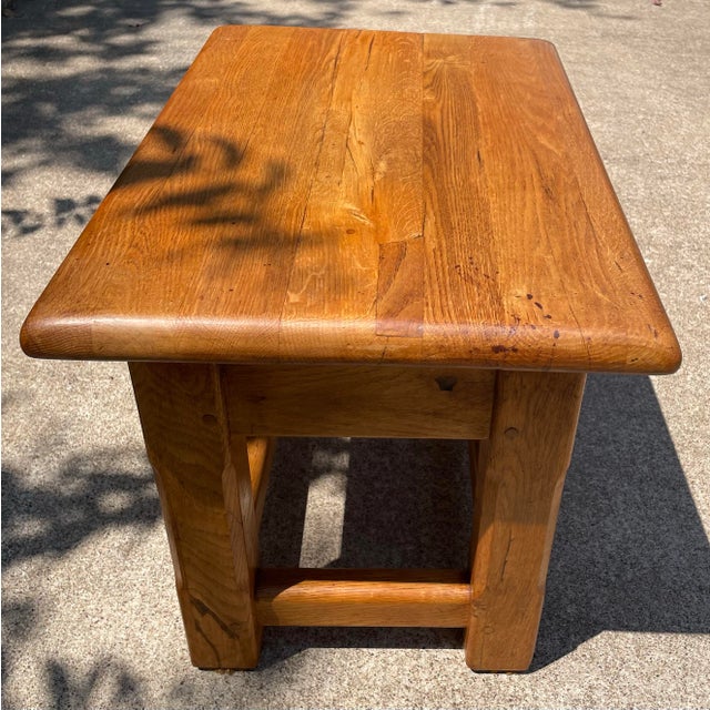 Wood Vintage French Country Rustic Pine Side Table With Drawer For Sale - Image 7 of 9