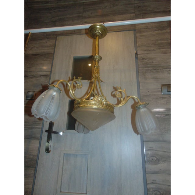 Art Nouveau Brass Chandelier For Sale - Image 10 of 11