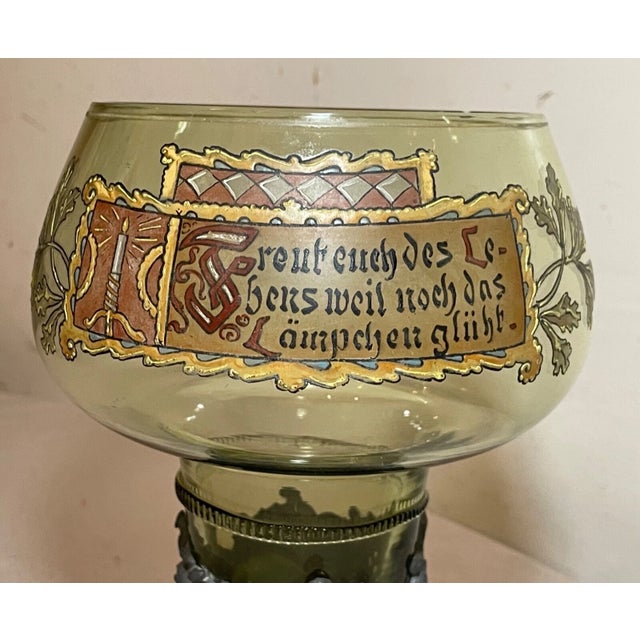 1920s Large Friedr. Van Hauten Enameled Hand Blown Glass Pewter Drinking Vessel Roemer For Sale In New York - Image 6 of 13