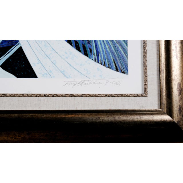 1980s 1980s Ting Shao Kuang "Dance of the Peacock" Artist Hand Signed & Numbered Pp (Printer's Proof) 3/5 Beautifully Distressed Frame For Sale - Image 5 of 8