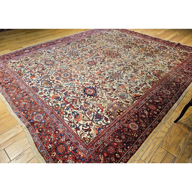 19th Century Antique Persian Ziegler Mahal Sultanabad Rug, Hand-Knotted Wool, Geometric Pattern, 11x14, Ivory & Red For Sale - Image 5 of 17