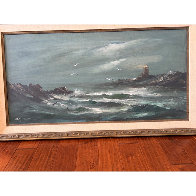 Ink Blue 1950s Jose Luis Campuzano Oil on Canvas Large Seascape Painting For Sale - Image 8 of 9