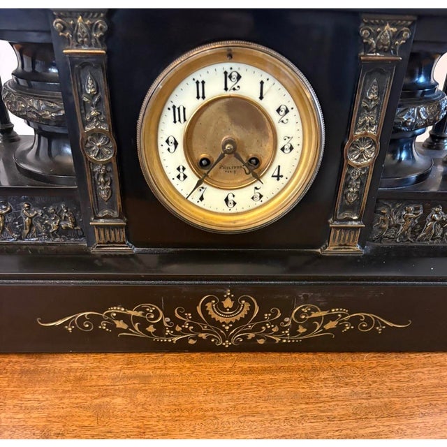 Large Antique Victorian Marble Mantel Clock from Philippes, 1860 For Sale - Image 10 of 15