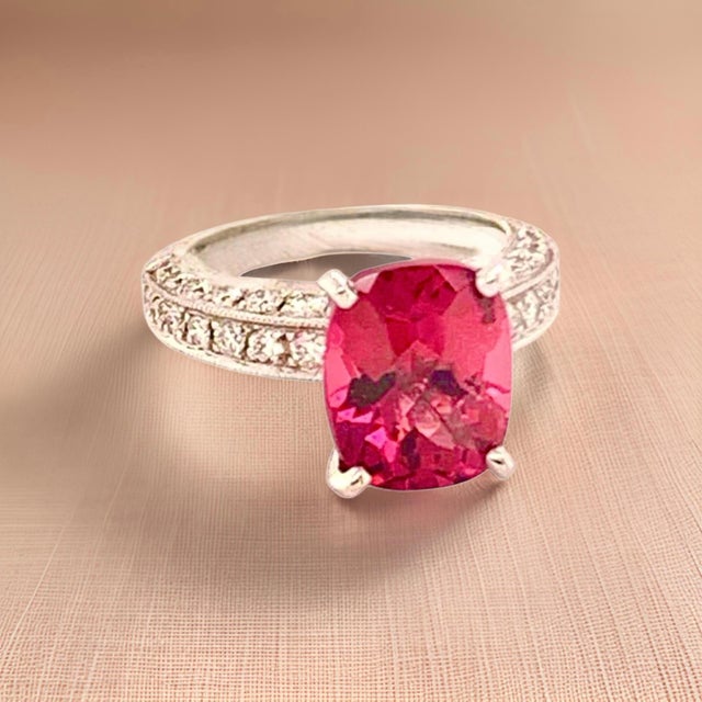 Diamond Tourmaline Rubellite Ring 3 Platinum 3.72 TCW Certified For Sale - Image 17 of 17
