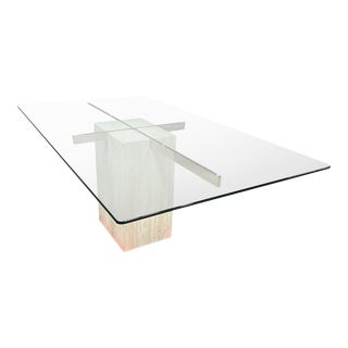 Travertine Brass and Glass Italian Dining Table by Artedi For Sale