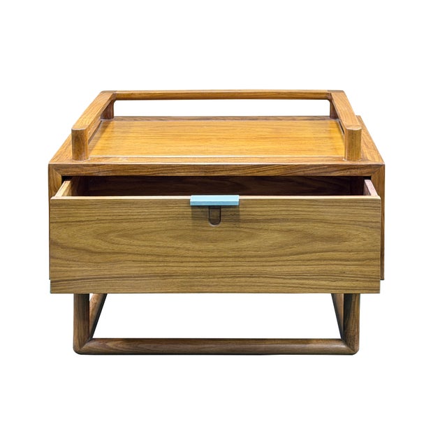 Camel Simple Minimalistic Sleek Light Brown Drawer End Table Nightstand For Sale - Image 8 of 11
