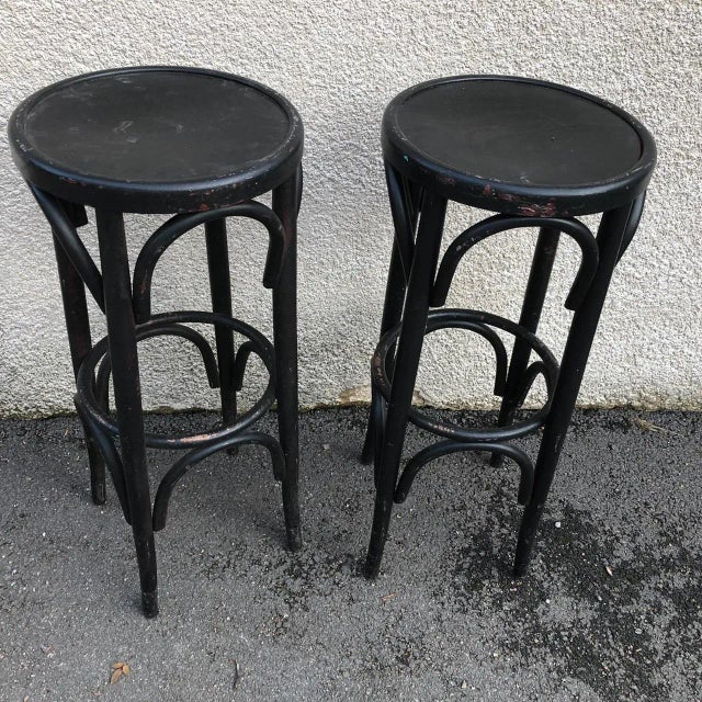 Set of Black Bistro Stools in the Style of Thonet, 1980s For Sale - Image 6 of 6