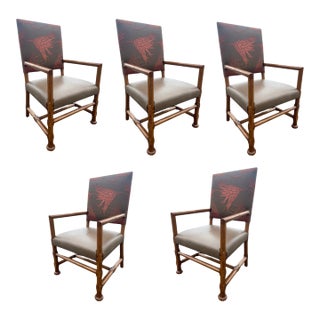 Dessin Fournir Leather Dining Arm Chairs- A Set of 5 For Sale