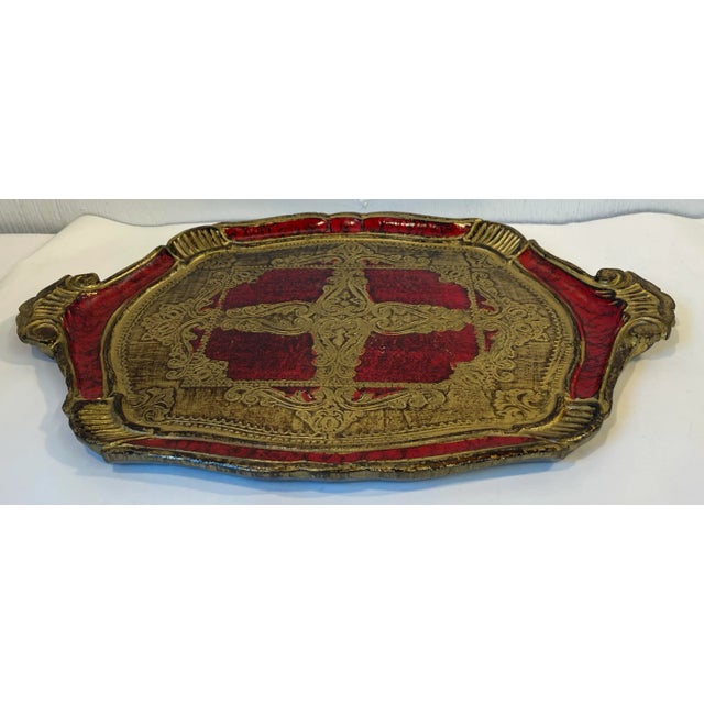 Pretty gilt gold and red Italian Florentine tray