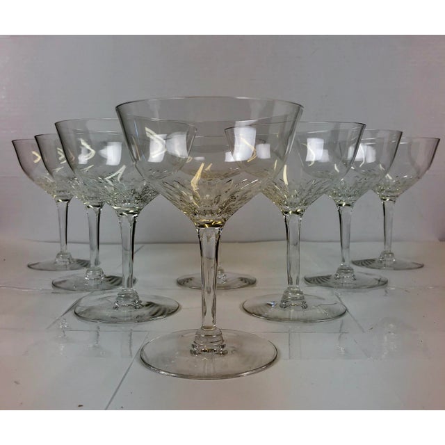 Transparent 1950s Petal Style Wheel-Cut Glass Coupes, Set of 8 For Sale - Image 8 of 8