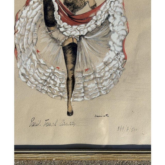 1950s Pair of Original French Cabaret CanCan Dancers Watercolor Paintings by Janicotte For Sale In Los Angeles - Image 6 of 8