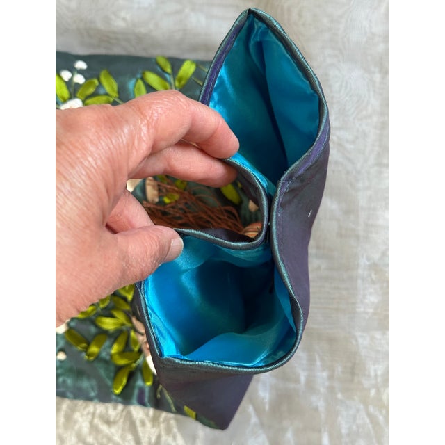 Vintage Ribbon Embroidered Satin Tissue Box Cover For Sale - Image 10 of 12