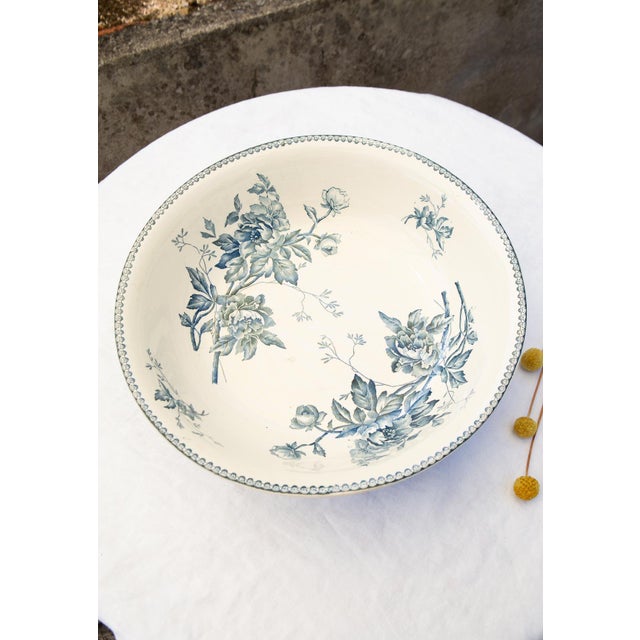 Ceramic French Peonies Earth of Iron Blue Aguamanil and Jofaina from Lonwgy, 1890s, Set of 2 For Sale - Image 7 of 11