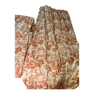 Waverly Brick, Ivory Toile Custom Drapery/Curtain Panels. 4 Available, Lined, 82" Long For Sale