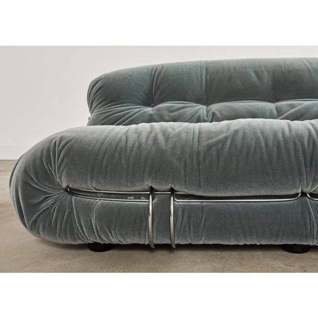 Teal Cassina Soriana Mohair Sofa Designed by Afra and Tobia Scarpa For Sale - Image 8 of 18