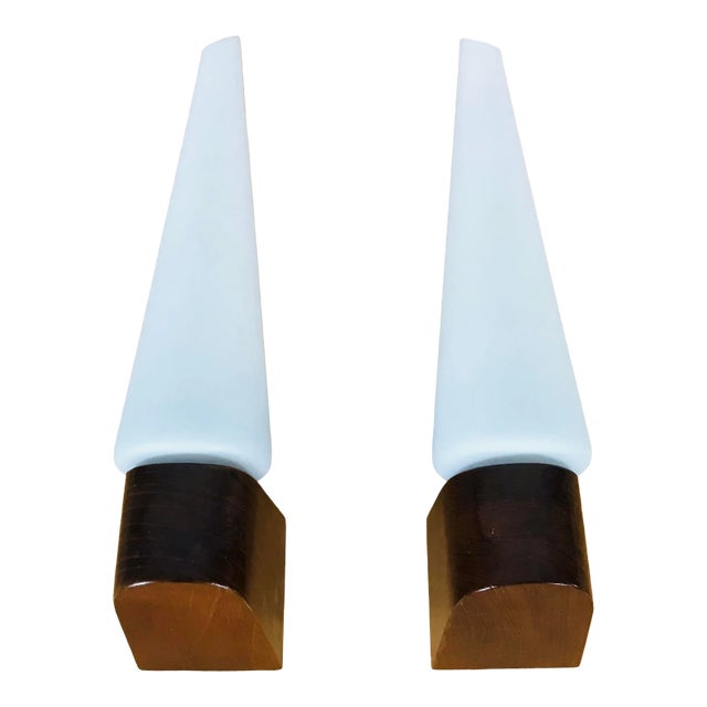 1960s Mid-Century Modern Teak and Opaline Glass Wall Lamps - a Pair For Sale