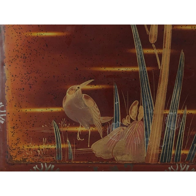 Old Japanese Hand Painted Bird on Pond w Plants Lacquer on Wood Box Typical of these older lacquer boxes you will find...