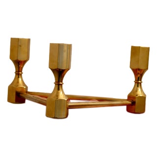 Triangular Brass Candleholder by Lars Bergsten for Gusum, Sweden, 1980s For Sale