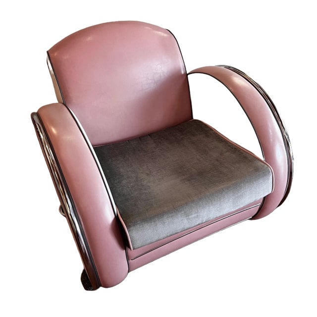 Pink 1980s Deco Streamline Moderne, Tubular Chrome, Sofa, Chair and Ottoman Custom Made by Jazz- Art Deco Revival Interiors California / New York For Sale - Image 8 of 12