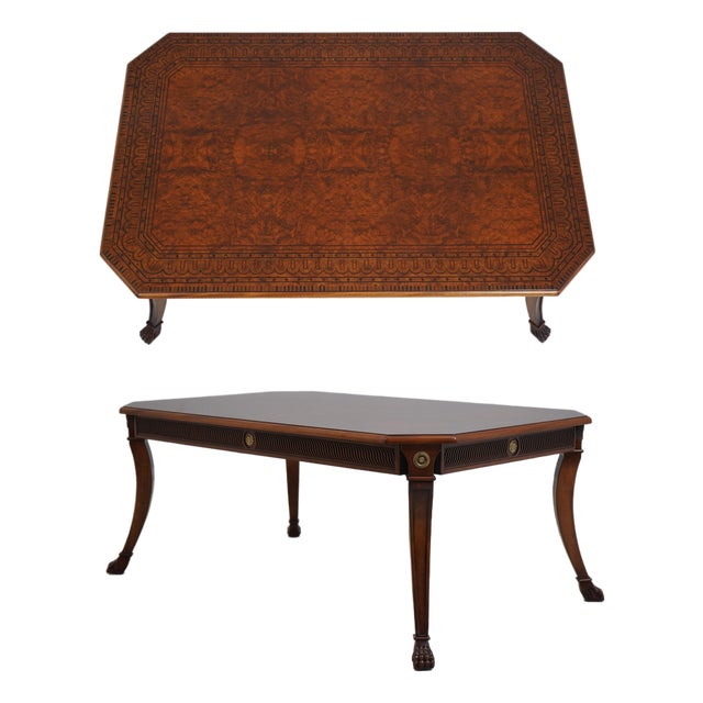 Francesco Molon Inlaid Burl Wood Neoclassical Coffee Table For Sale