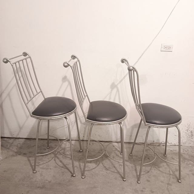 Metal Vintage Charleston Forge Swivel Barstool With Black Upholstered 3 Pc Set. For Sale - Image 7 of 18