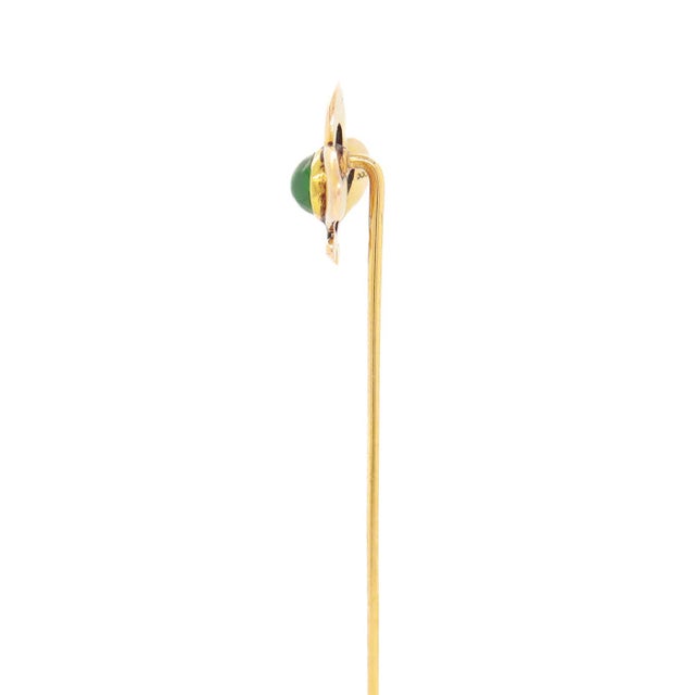 Early 20th Century Antique Art Nouveau 14k Gold & Jade Green Glass Stickpin For Sale - Image 5 of 12