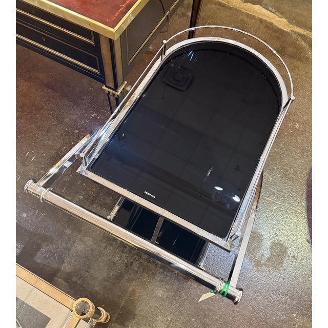 Black Art Deco Two-Tiered Drinks Cart of Chrome and Black Glass From England For Sale - Image 8 of 8