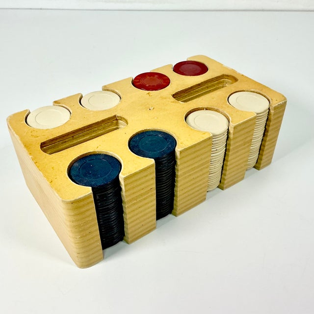 1950s Vintage Boho Chic Americana Poker Chips and Wood Caddy For Sale - Image 9 of 10