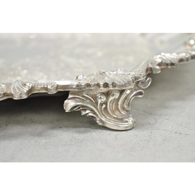 Silver Vintage Sbep Victorian Silver Plated Round Scalloped Salver Bar Tray Platter For Sale - Image 8 of 14