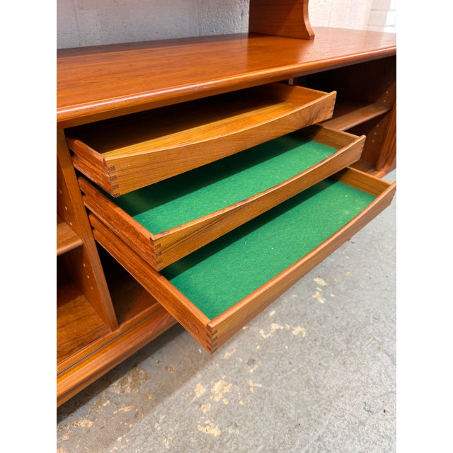 Vintage Bernhard Pedersen & Son Danish Teak Credenza W/ Glass Hutch For Sale - Image 11 of 18