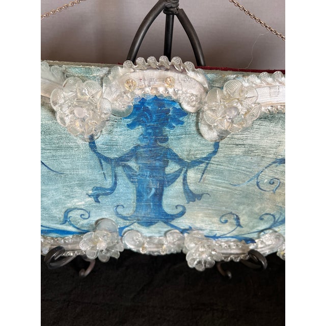 Vintage Venetian Rococo Style Architectural Painted Panel With Glass Border For Sale - Image 9 of 12