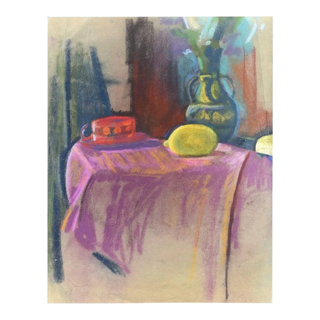Still Life with Lemon and Hat - Oil Paste and Chalk Drawing - Late 19th Century Late 19th Century For Sale