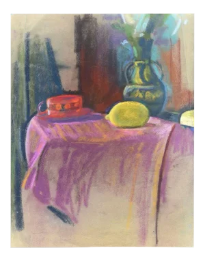 Still Life with Lemon and Hat - Oil Paste and Chalk Drawing - Late 19th Century Late 19th Century