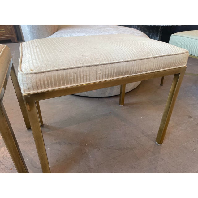 Mid-Century Modern 1960s Vintage Mastercraft Brass Ottomans - A Pair For Sale - Image 3 of 9