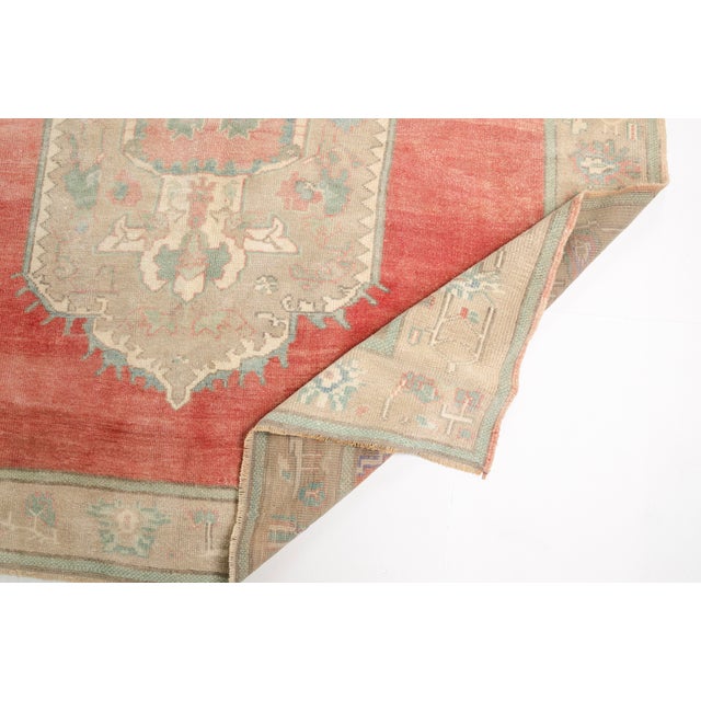 Turkish Vintage Turkish Oushak Rug With Pastel Coral Field and Muted Medallion For Sale - Image 3 of 9