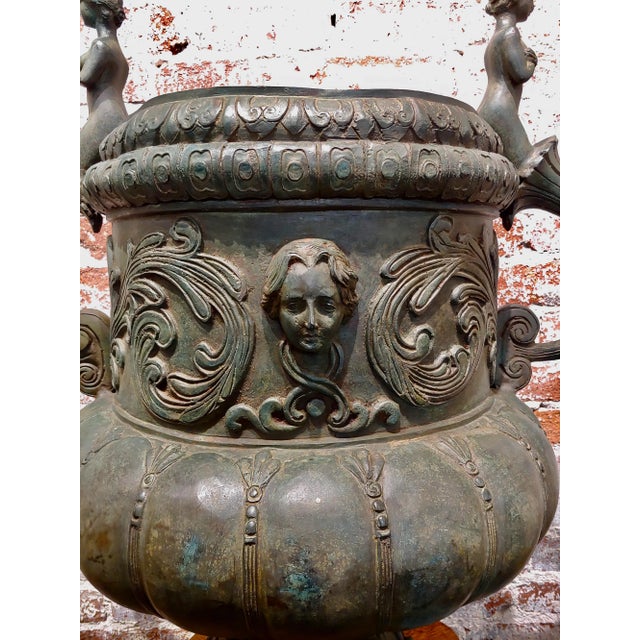 Large Antique Patinated Bronze Figural 2 Handle Planter For Sale - Image 11 of 12