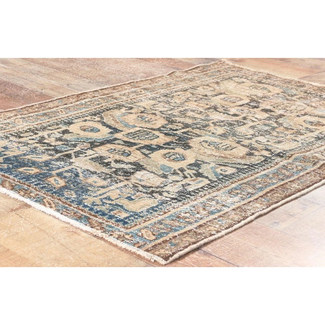 Textile Early 20th Century Antique-Worn Persian Hamadan Rug - 02'08 X 03'11 For Sale - Image 7 of 9