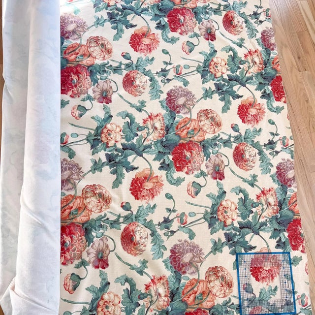 Textile Vintage Brunschwig & Fils "Uppark Poppies" Fabric 10 Yards Floral Matelasse 1980 For Sale - Image 7 of 7