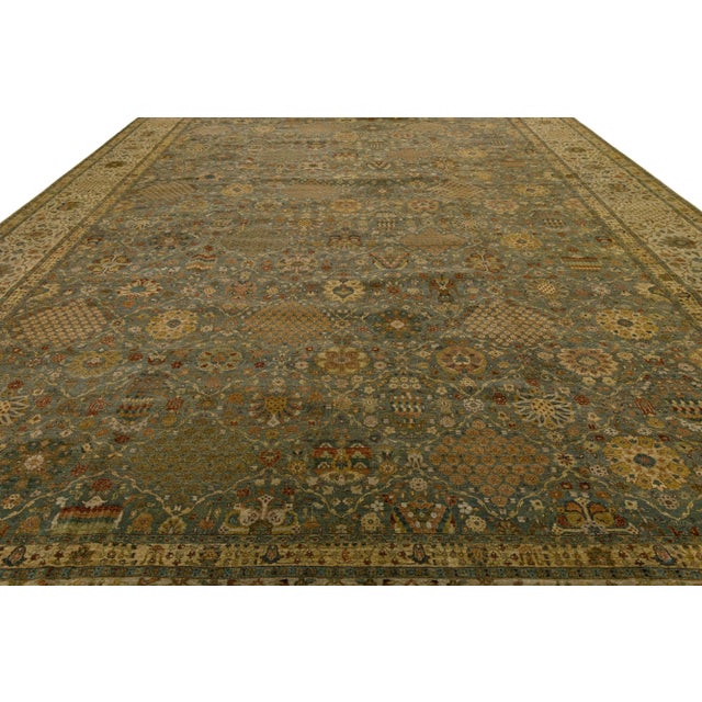 Modern Tabriz Style Oversized Wool Rug in Green With Floral Design For Sale In New York - Image 6 of 10