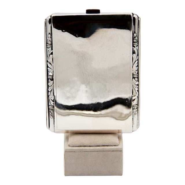 Plain Silver Cigarette Case with Raised Trim and Spring-Loaded Hinged Lid For Sale