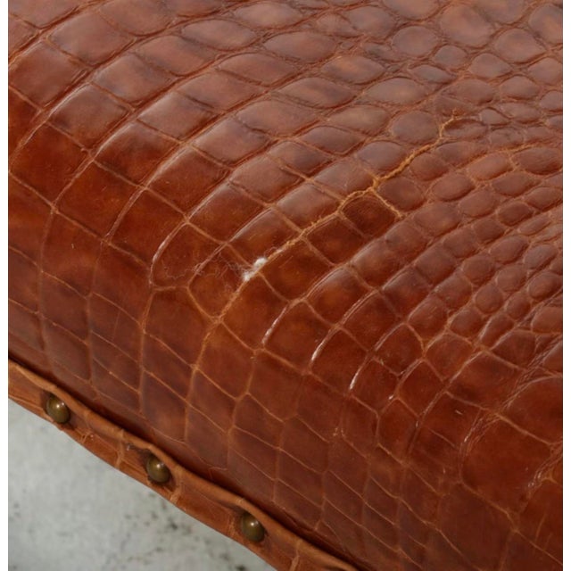 1990s Ralph Lauren Croc Embossed Leather Ottoman For Sale In Columbus - Image 6 of 6