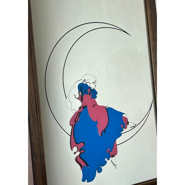 Vintage Art Deco Mirrors with Pierrot Harlequin on Crescent Moon Artwork, 1970s, Set of 2 For Sale - Image 14 of 17