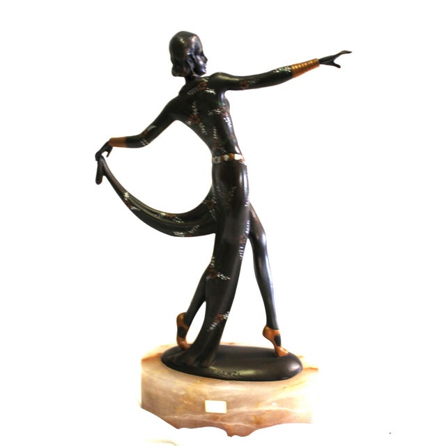 1990s Art Deco Bronze Dancer England After Lorenzl For Sale - Image 11 of 18