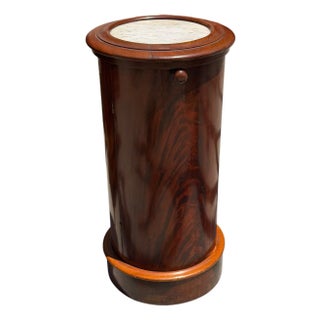Antique Biedermeier Flame Mahogany Marble Top Column Pedestal Table For Sale
