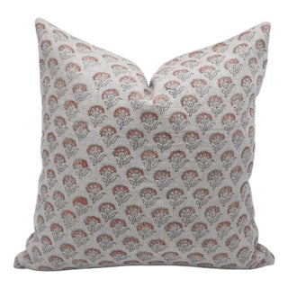 FabDivine Artisan Block Print Throw Pillow Cover 18x18 Inch Thick Linen-Juju Flower For Sale