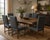 An elegant set of six Restoration Hardware 1890 English Baroque dining chairs, newly reupholstered in a sophisticated...